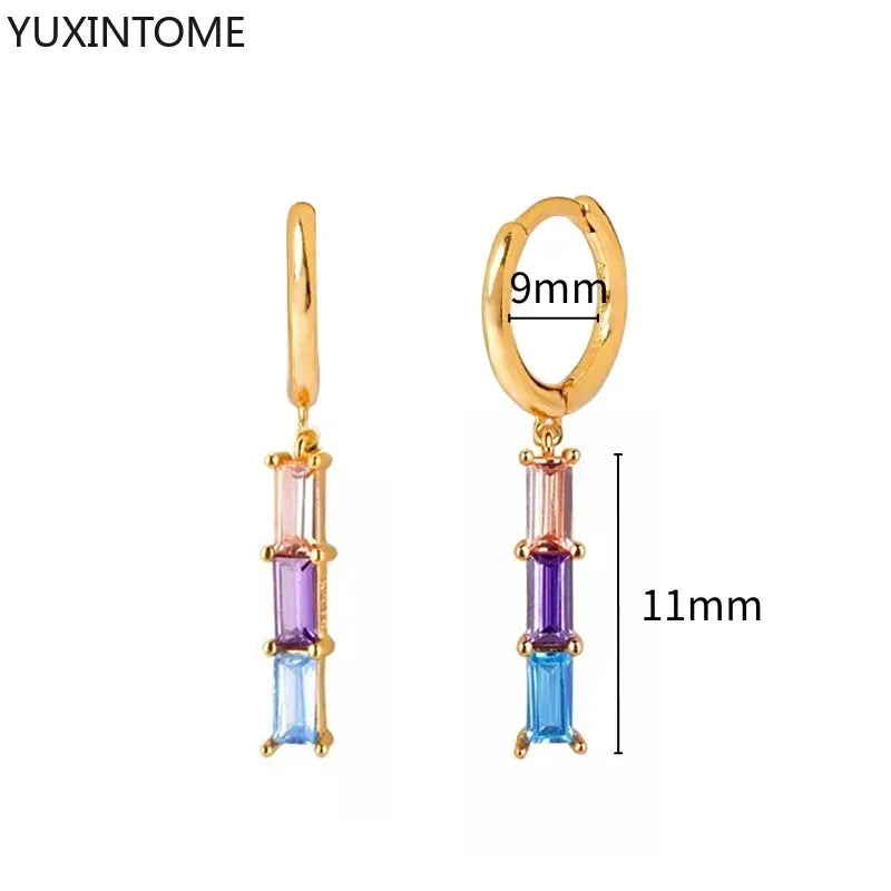 Colorful Crystal Earrings 925 Sterling Silver Ear Needle Stud Earrings for Women Cross Dangle Earrings Party Wedding Jewelry
