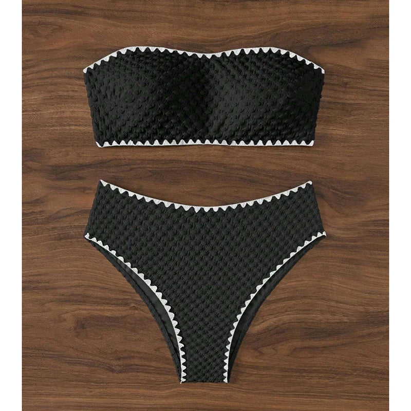 Elegant Strapless Swimwear Women Bikinis Fashion High Waist Split Bathing Suit 2025 New Casual Beachwear Swimsuit Two Piece Sets