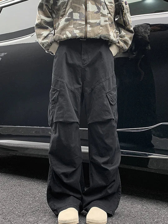 Spring Big Pocket Men's Cargo Pants Japanese Y2k Harajuku Loose Straight Wide Leg Trousers Baggy Pants Man Hip Hop Sweatpants