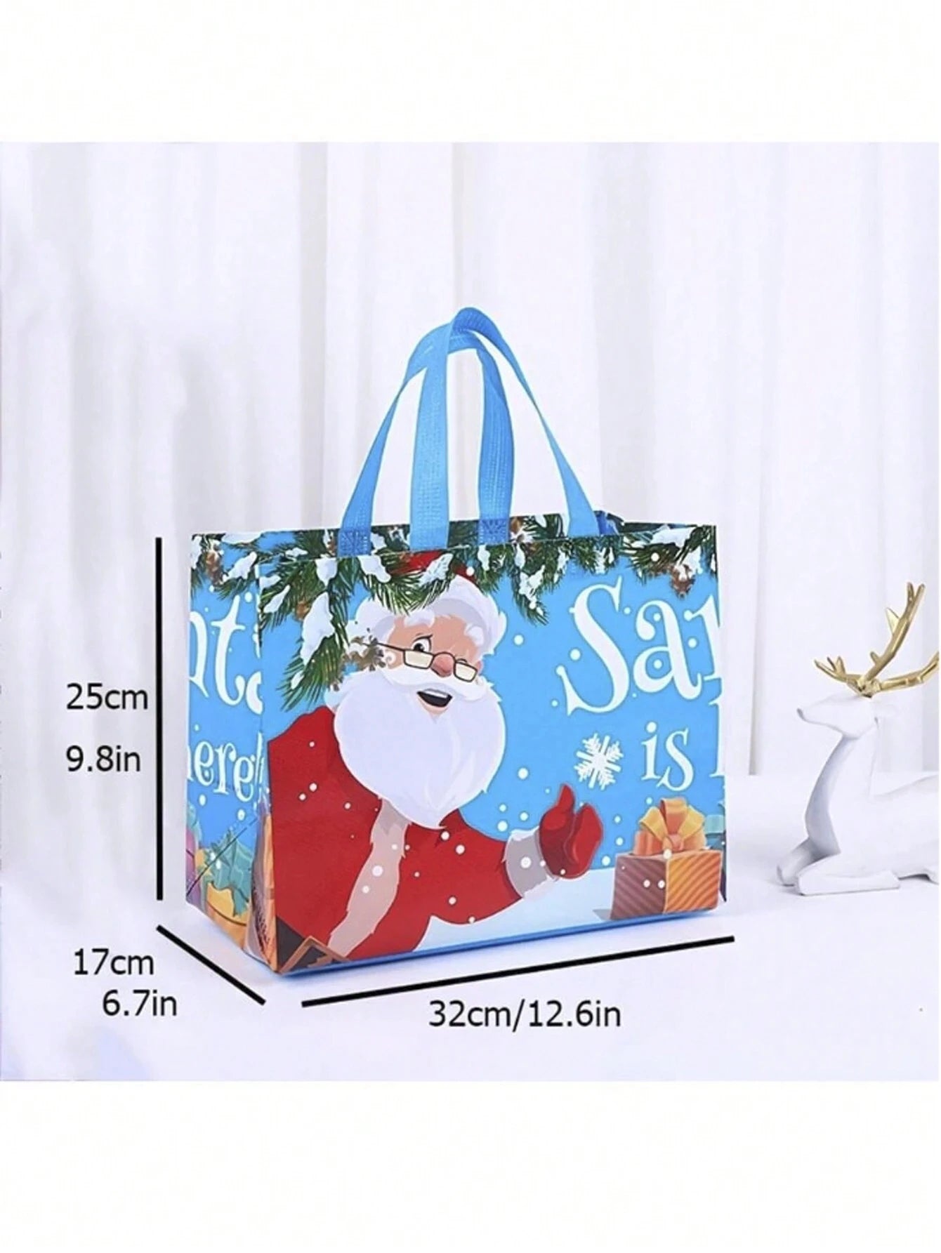 4/6PCS Large Capacity Christmas Tote Bag Portable Folding Reusable Christmas Gift Packaging Bag Foil Stamping Xmas Non-Woven Bag