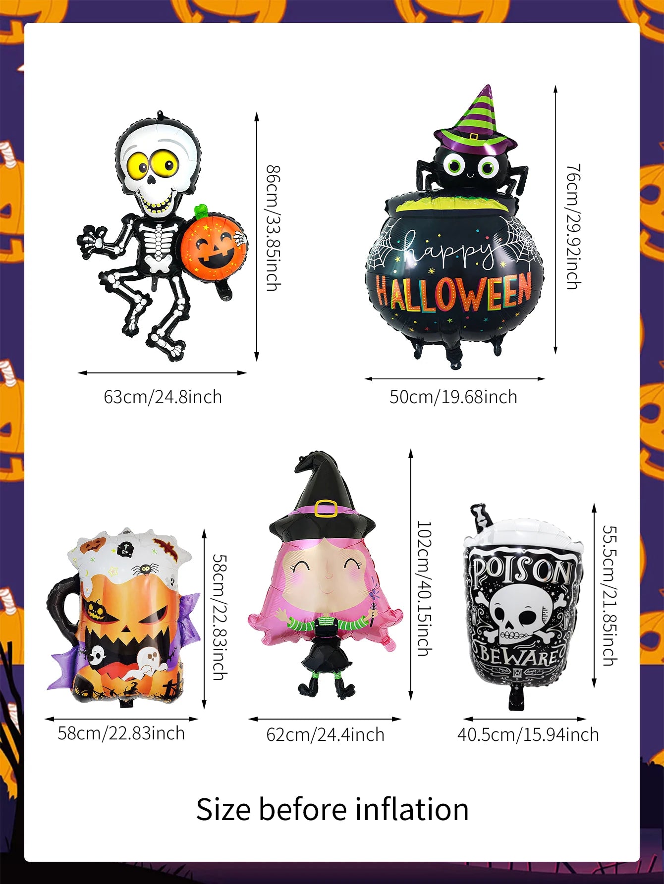 Halloween foil balloons, pumpkin skull witch balloons, happy halloween decorations, witch horror party, trick or treat party