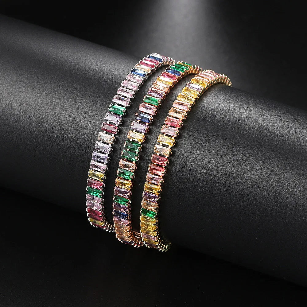 Rainbow Crystal Tennis Zircon Bracelets for Women Men Trendy Unisex Accessories Squares CZ Chain on Hand Classic Jewelry H167