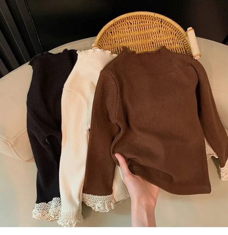 Girls Shirt 2025 Spring and Autumn New Baby Lace T-shirt Kids Top Children's Clothing
