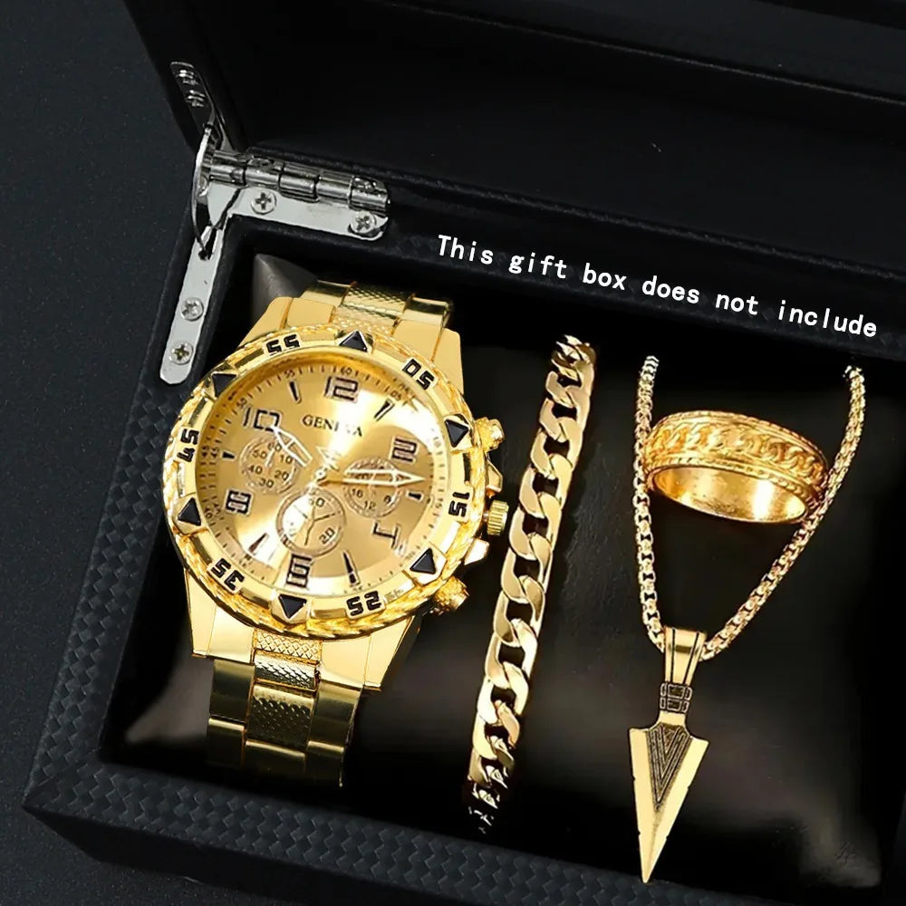 4 Pcs/set Men's Watch Casual Men Watches Set Quartz male wristWatch Fashion Accessories 3pcs Fashion Accessories Ideal Gifts