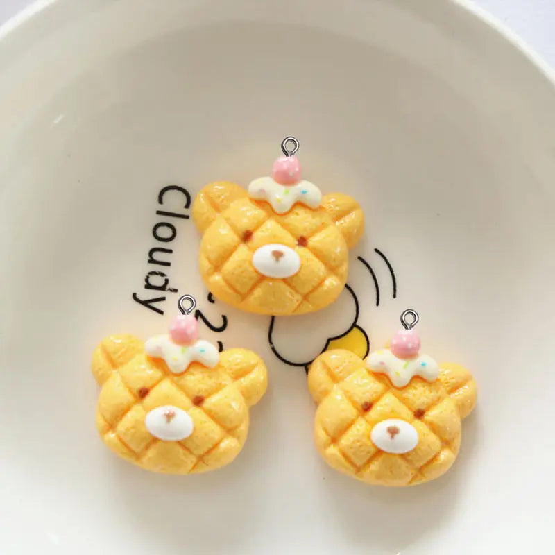 10Pcs Cute Cartoon Animal Cookies Resin Charms DIY Pendant Fun Earrings Necklace Jewelry Decor Kawaii Keychain Phone Craft Hook