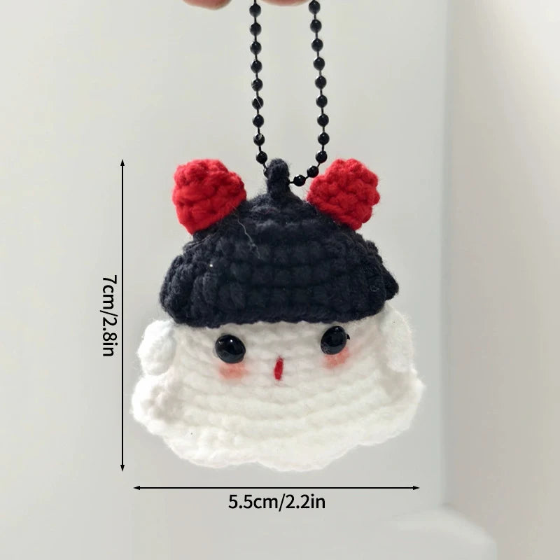 Kawaii Halloween Crochet Ghost Keychain Desktop Ornament Mini Handmade Knitted Keyring Accessories Bag Pendant Gifts Home Decor