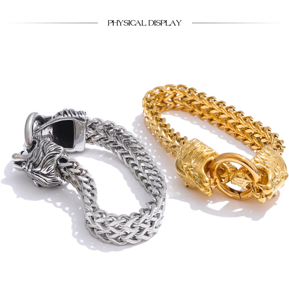 Yhpup Exaggerated Lion Cuban Chain Thick Bracelet Bangle Men Texture Stainless Steel 18K Gold PVD Plated Personalized Jewelry