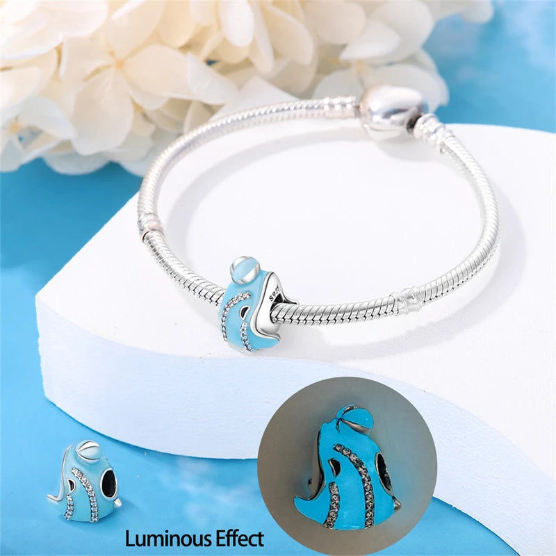New 100% 925 Sterling Silver Ocean Luminous Sea Turtle Dolphin Octopus Charms Beads Fit Qikaola Original Bracelets DIY Jewelry