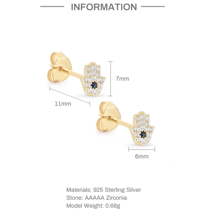 LENNIK 925 Silver Vintage Cute Fatima Hand Small Hoop Earrings For Women Chic Trendy Eye Palm Pendant Mini Stud Earrings Jewelry