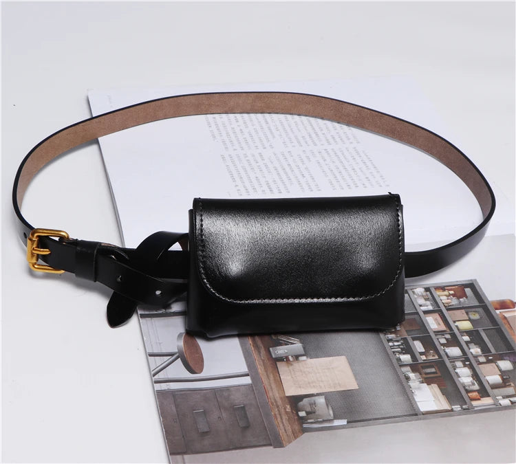 Genuine Leather Women's Thin Waistband Small Girdle Bag With Belt Korean Simple All-Match Decorative Dress Jeans Waist Belt