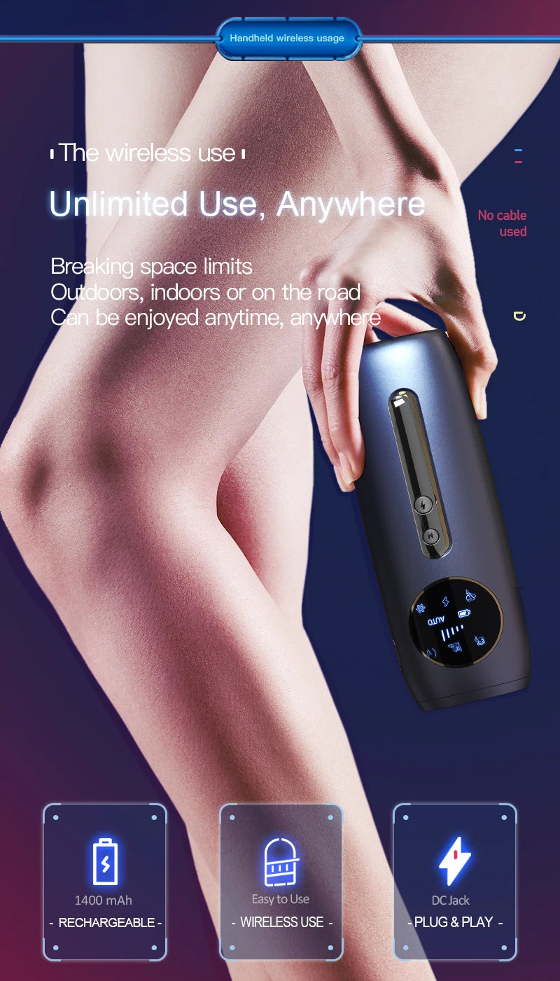 Rechargeable Laser Hair Removal Sapphire Cooling Auto Permanent Painless Bikinis Trimmer in Home Icy Cold Wireless IPL Epilator
