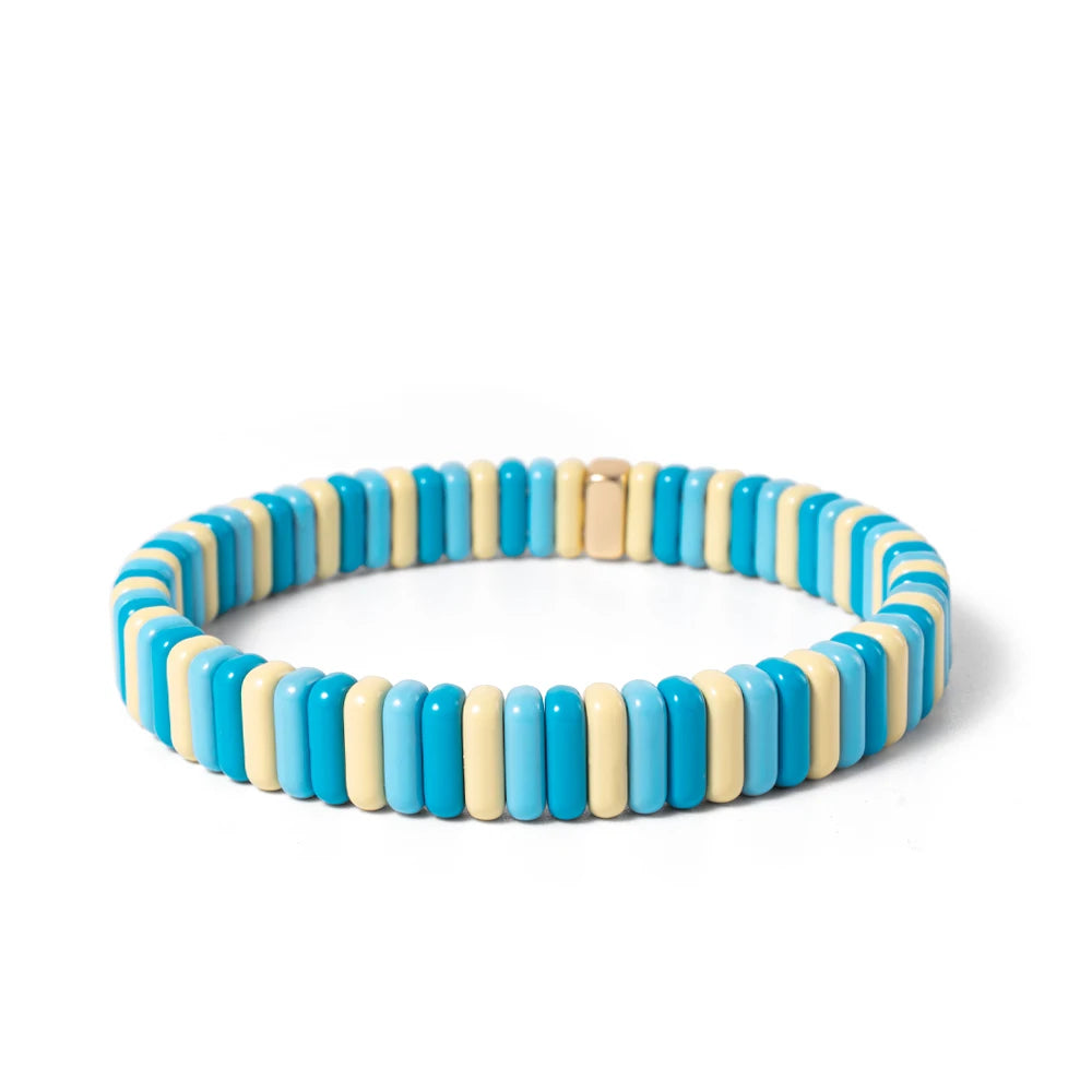 2024 New Design Elatic Rainbow Bracelets For Women 2X8MM Rectangle Beads Bracelets Bohemian Metal Bangle Colorful Jewelry