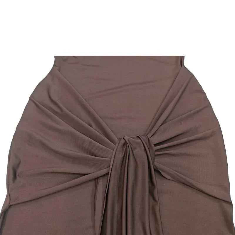 Slim Fit Wrap around Midriff Baring Sleeveless round Neck Dress for Women in Autumn And Winter Pure Color with Belt Detail