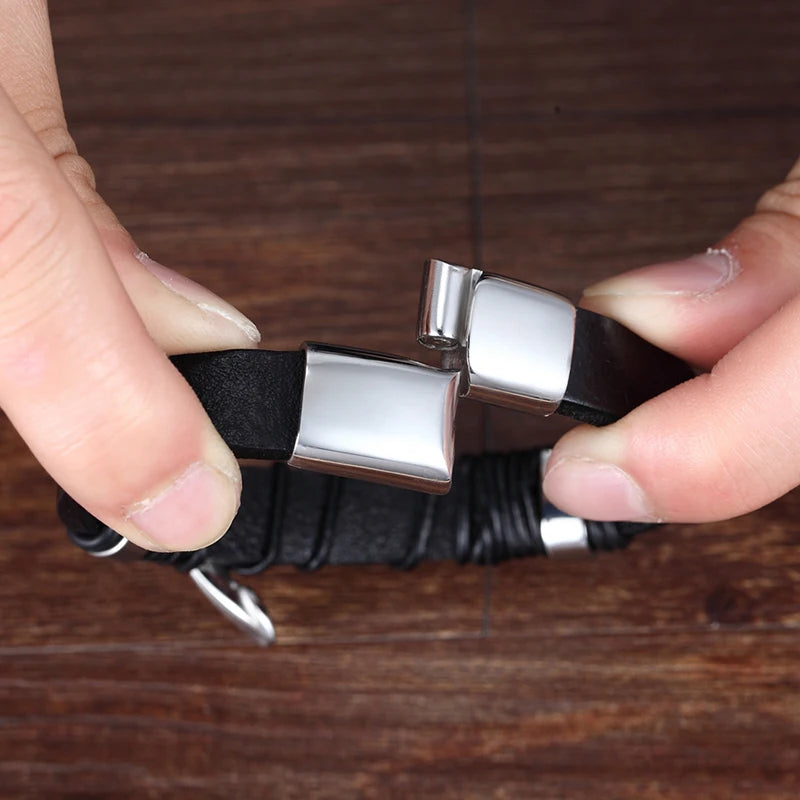 Men's Cross Bracelets Luxury Design Stainless Steel Bangles Classic Leather Bracelet Men Accessories Wrist Band Male Gift