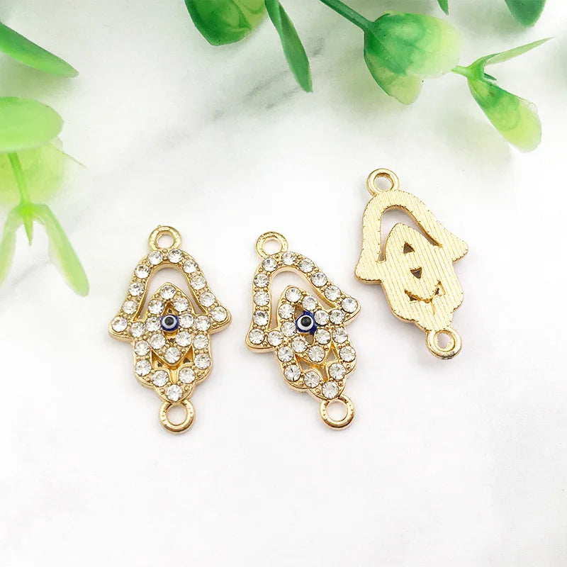 KC 2 Holes Connector Rhinestone Evil Eye Charm For Jewelry Making DIY Bracelet Necklace Bangle Accessories Supplies Wholesale