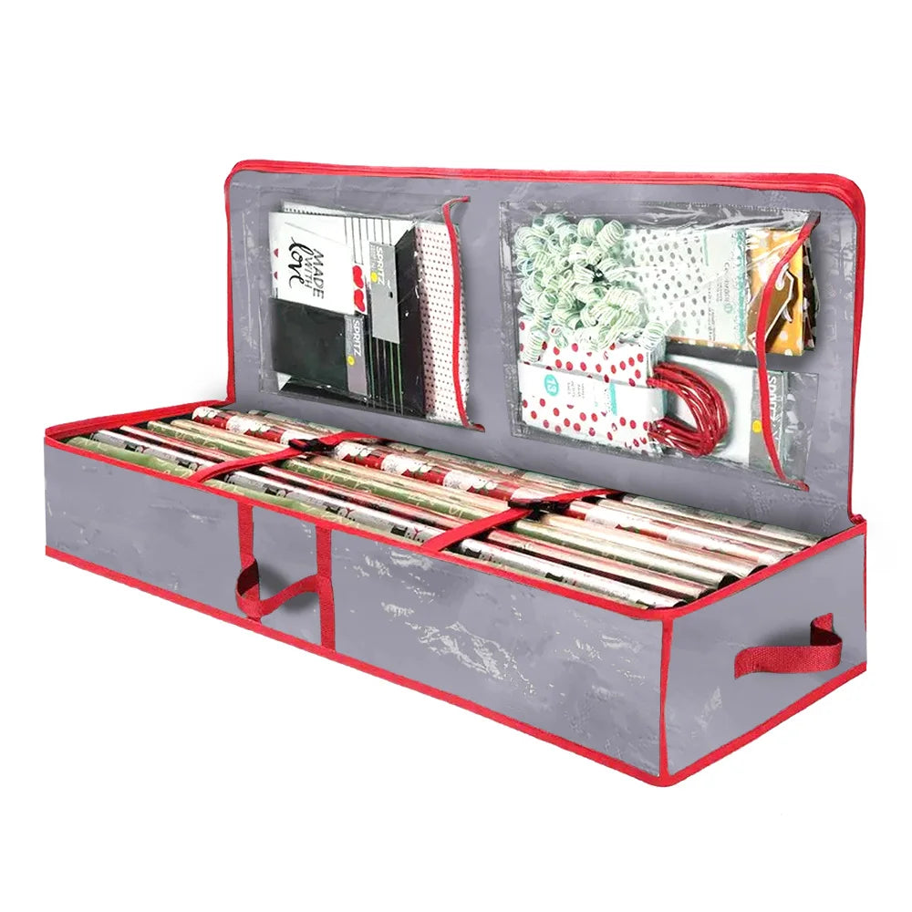 Christmas Gift Wrap Storage Bag Wrapping Paper ContainersUnderbed Storage Organizer with Reinforced Handles Christmas Decoration