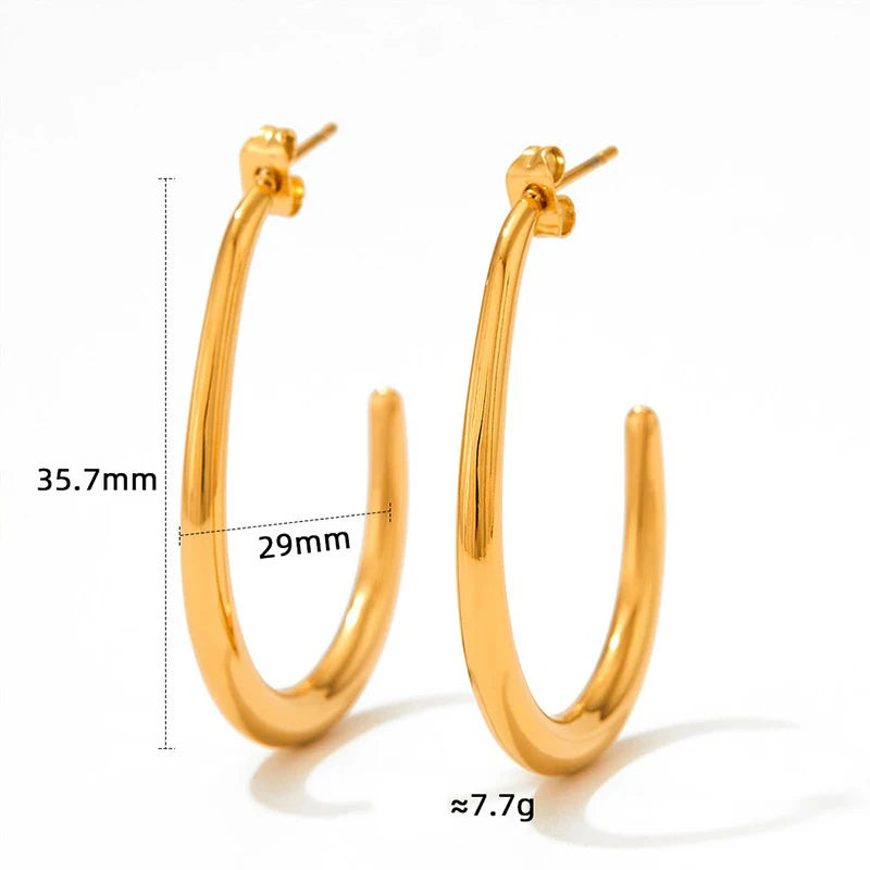 New Geometric C Shaped Statement Earring Stainless Steel Gold Plated Stud Earrings for Women Tarnish Free Fashion Jewelry Gift