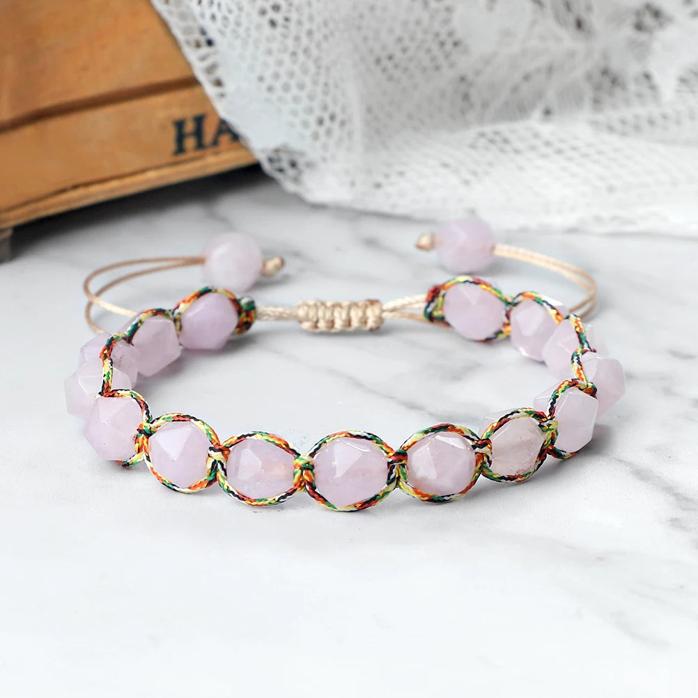 Women Healing Energy Bracelet 8mm Natural Gemstone Beads Irregular Shaped Cut Surface Beads Bracelet Charm Couples Jewelry Gifts