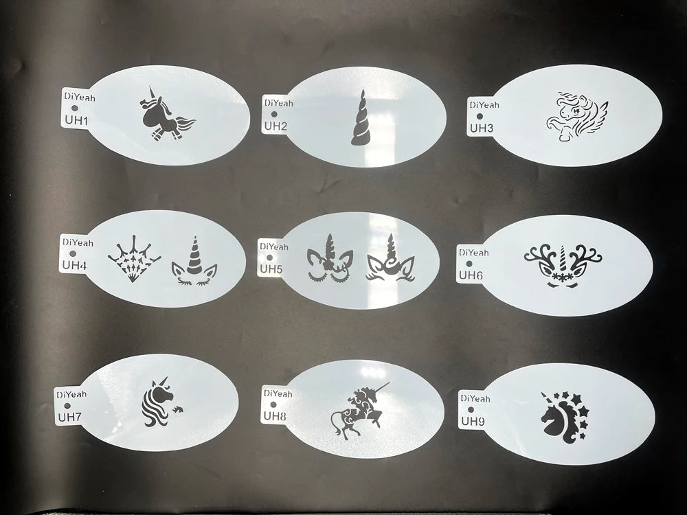 9PCS Stencils for Body Painting Face Art Halloween Birthday Party DIY Makeup Stamps Temporary Tattoos Reusable Stencils Plastics