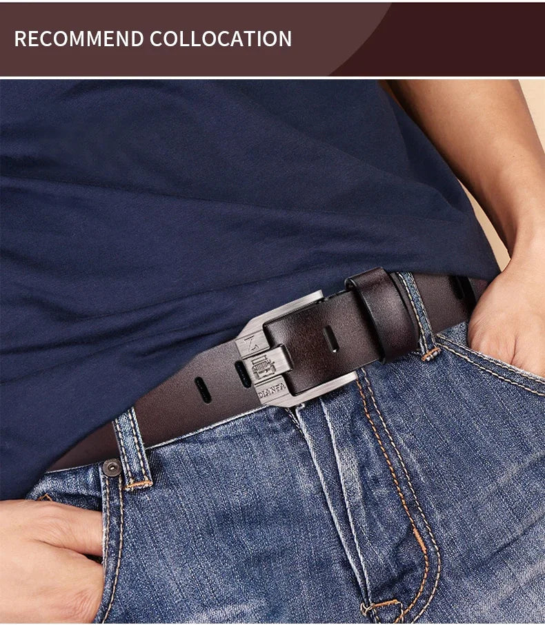 130CM Leather Cowhide Men's Belt Fashion Metal Alloy Pin Buckle Adult Luxury Brand Jeans Business Casual Waist Male Strap Brand