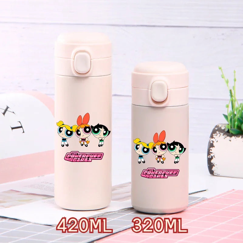320ml/420ml The Powerpuff Girls Portable Large Capacity Sport Water Bottle Children Drinking Cup Thermal Stainless Steel
