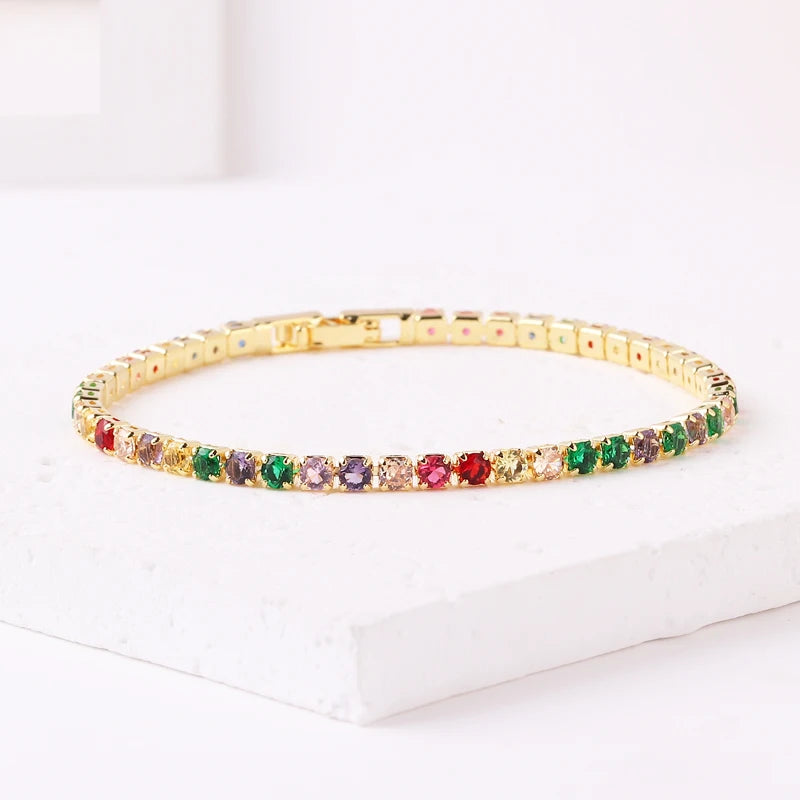 2022 New Rainbow Crystal Tennis Bracelets For Women Bracelet Set 18K Gold Silver Colorful Zirconia Femme Bridal Wedding Jewelry