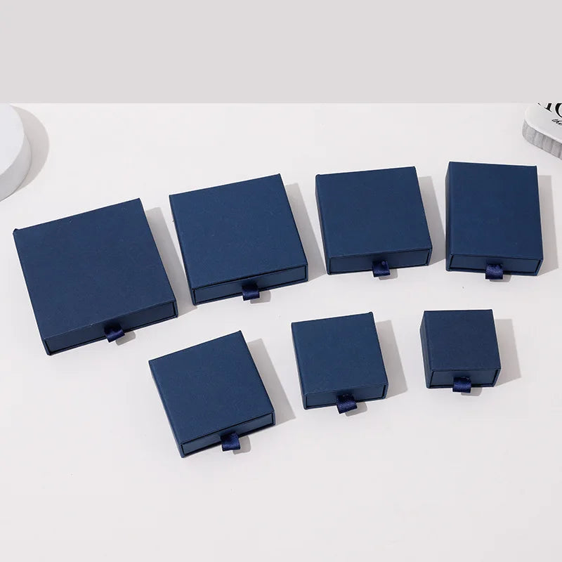 10 Bulk Luxury Hard Rigid Cardboard Sliding Jewellery Gift Box Beige Paper Drawer Jewelry Ring Stud Earring Packaging Boxes Case