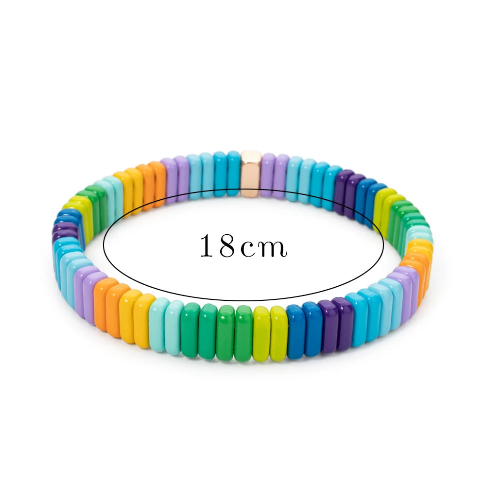 2024 New Design Elatic Rainbow Bracelets For Women 2X8MM Rectangle Beads Bracelets Bohemian Metal Bangle Colorful Jewelry