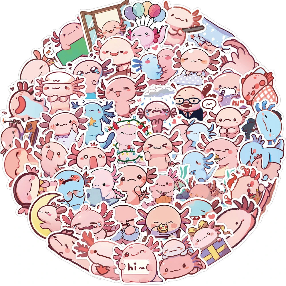 10/30/50pcs Funny Axolotl Cartoon Animal Stickers Cute Decoration Decals DIY Water Bottle Phone Suitcase Kawaii Sticker Kids Toy