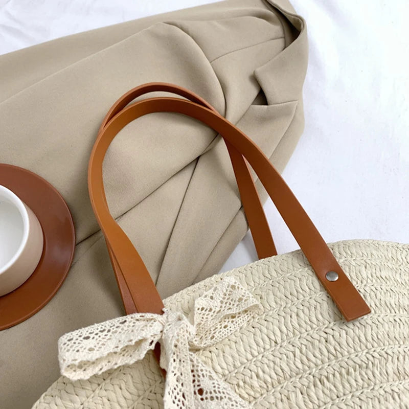 Women Braided Basket Clutches Bag Large Straw Portable Shoulder Bag Summer Beach Purses Shopper Satchel