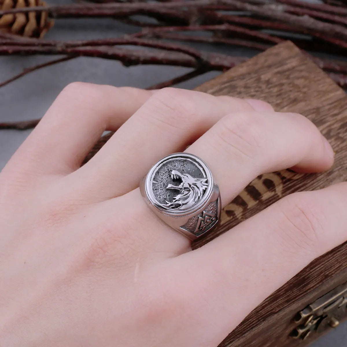 Viking Wolf Head Odin Rune Stainless Steel Ring Men's Fashion Domineering Hip-hop Street Men's Ring High-quality Jewelry
