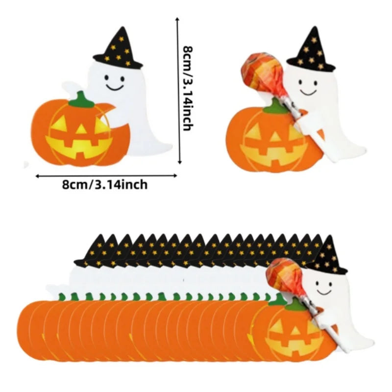 50/100PCS Halloween Paper Lollipop Cards Cute Pumpkin Ghost Candy Packaging Cards for Trick or Treat Halloween Decoration