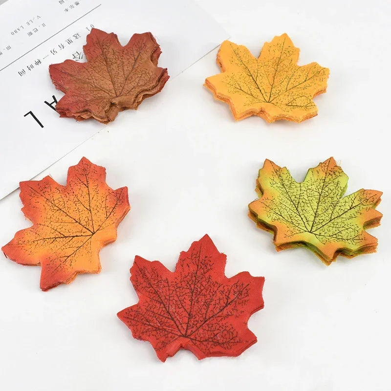 50/100/200Pcs Artificial Silk Maple Leaves Fabric Tree Leaf DIY Halloween Thanksgiving Day Multicolor Autumn Fall Party Decors