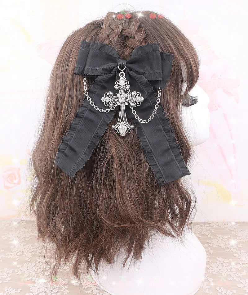 Handmade Beads Hair Clips for Women Rhinestone Cross Chain Bow Hairclips Sweet Cute Rojita Girl Hair Accessories Side Clips
