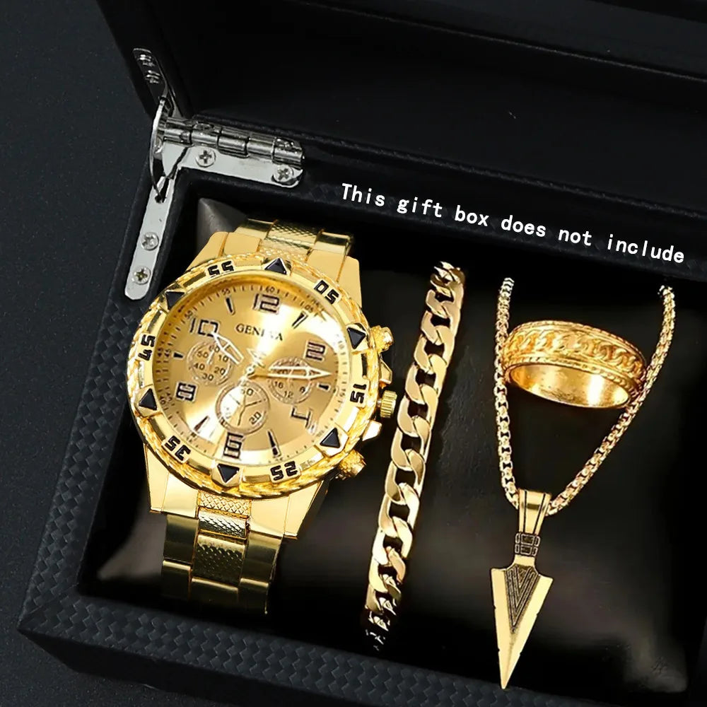 4 Pcs/set Men's Watch Casual Men Watches Set Quartz male wristWatch Fashion Accessories 3pcs Fashion Accessories Ideal Gifts