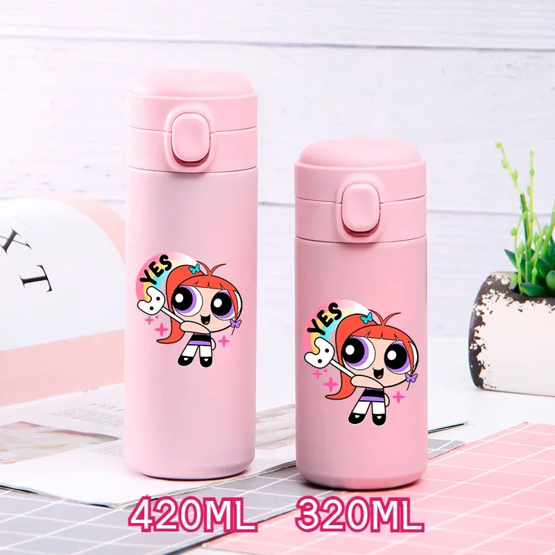 320ml/420ml The Powerpuff Girls Portable Large Capacity Sport Water Bottle Children Drinking Cup Thermal Stainless Steel