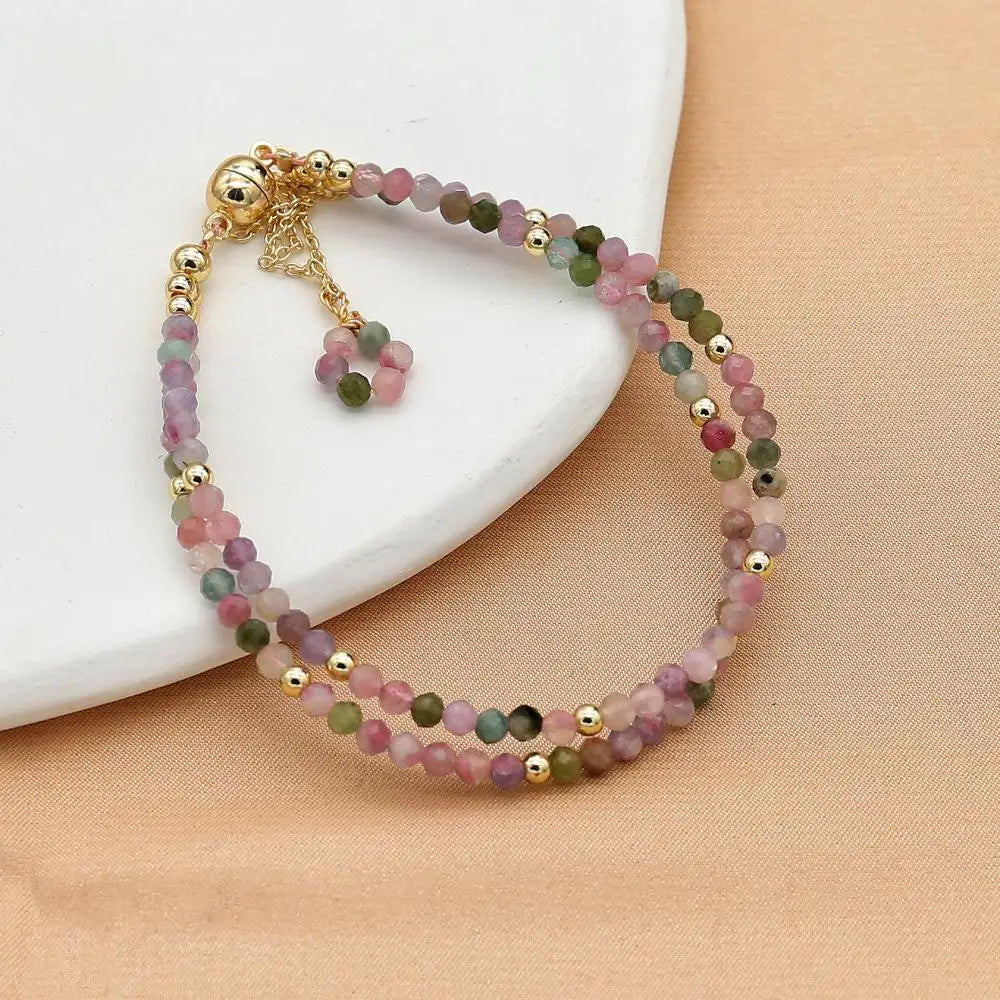 3MM Tourmaline Bracelets Double Layered Bohemian Colorful Crystal Beaded Bracelet Handmade Women Pulseira Fashion Jewelry