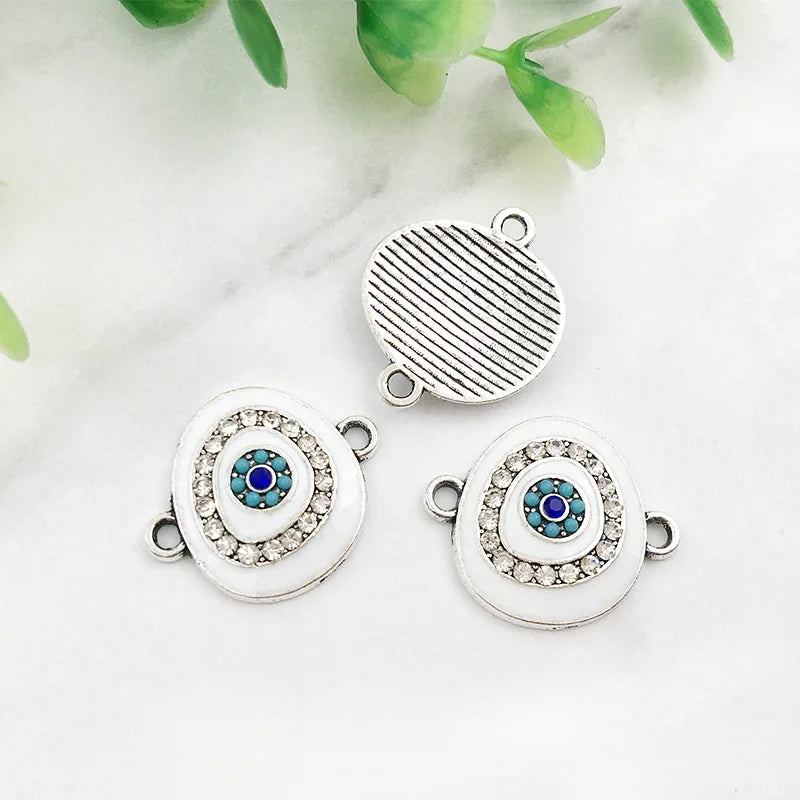 KC 2 Holes Connector Rhinestone Evil Eye Charm For Jewelry Making DIY Bracelet Necklace Bangle Accessories Supplies Wholesale