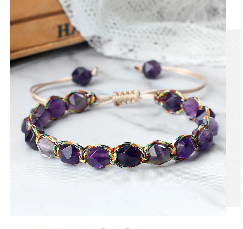 Women Healing Energy Bracelet 8mm Natural Gemstone Beads Irregular Shaped Cut Surface Beads Bracelet Charm Couples Jewelry Gifts