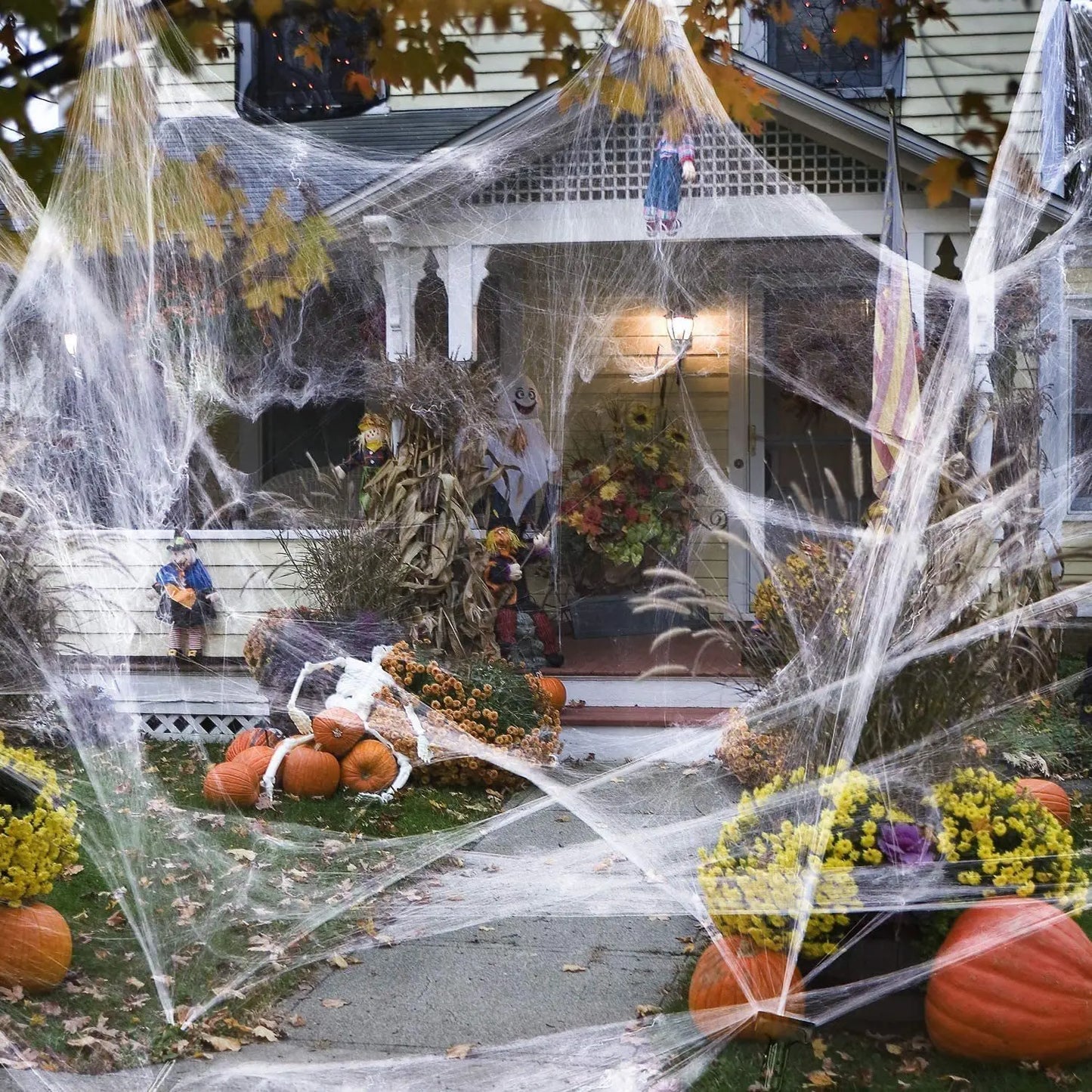 White Spider Web For Halloween Decorations Artificial Stretchy Cobweb For Halloween Scary Party Scene Decor Haunted House Props