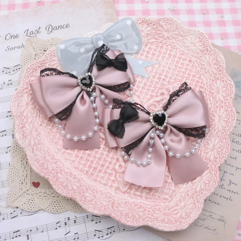 1 Pair Jirai Kei Bow Hair Accessories Women's Hairclips Sweet Y2K Lolita Bow Chic Chains Decor Women's Barrettes Hair Pin