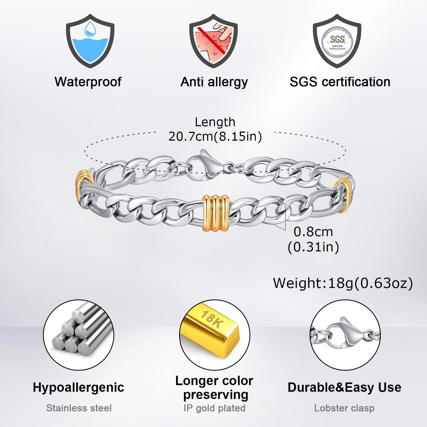 New Stainless Steel Bracelets for Men Boys,Gold Silver Color Twisted Rope Chain NK Chain,Birthday Anniversary Gifts for Him