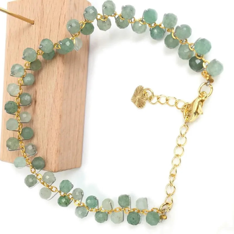 Gold Color 4MM Natural Stone Tourmaline Crystal Quartz Bracelet on Hand for Women Jewelry Party /Wedding Luxury Gift Handwork