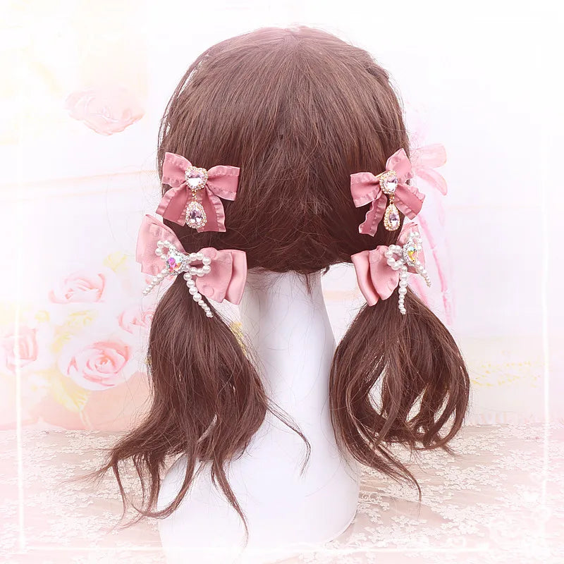 Small Hairpin Water Drop Heart Shape Rhinestone Pendant Wooden Ear Hairclips Headdress Sweet Side Clip Hair Accessories Jewelry