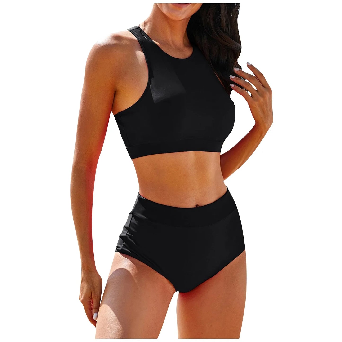 Women'S Solid Color Tank Top Swimsuit Ladies Split High Waist Swimsuit Two-Piece Set Traje De BañO Mujer Biquinis Feminino