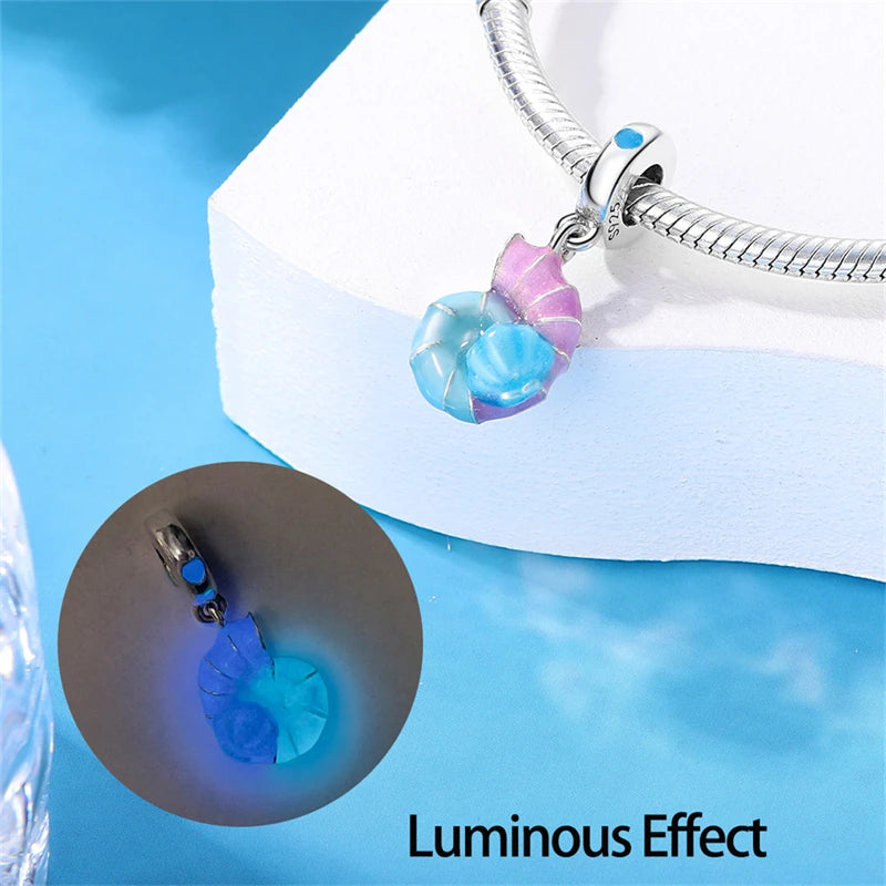 New 100% 925 Sterling Silver Ocean Luminous Sea Turtle Dolphin Octopus Charms Beads Fit Qikaola Original Bracelets DIY Jewelry