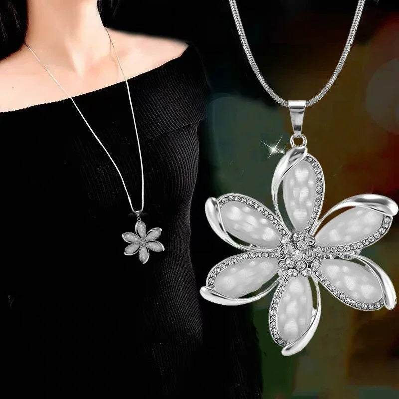 2024 Flower Long Necklaces for Women Fashion Crystal Choker Collier Femme Statement Necklaces&Pendants Accessories