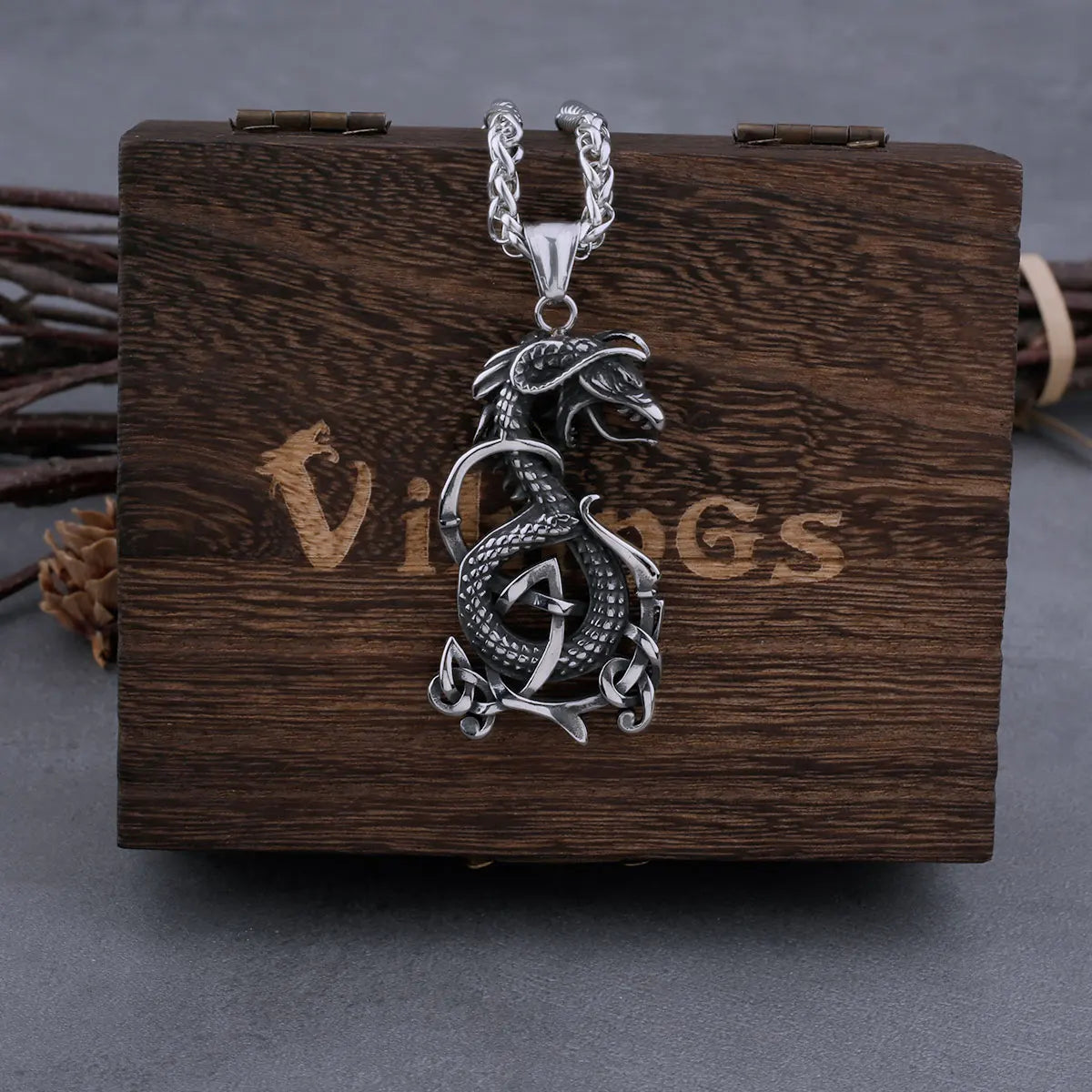 Nordic Viking Retro Dragon Necklace Men's Rattlesnake Amulet Hip Hop Stainless Steel Dragon Pendant Viking Animal Jewelry Gift