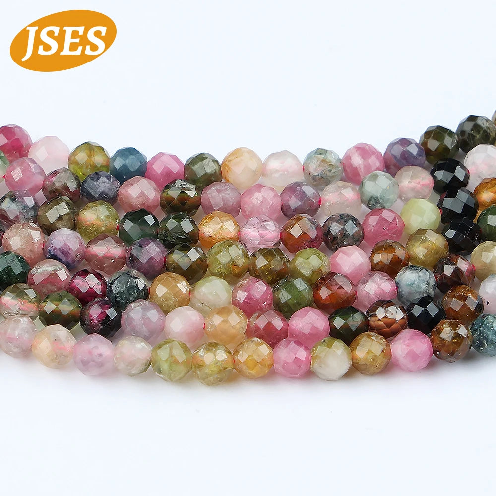 Natural Colorful Tourmaline Faceted Beads Round Loose Spacer Beads for Jewelry Making 3/3.5mm Bracelet DIY Accessories Charms