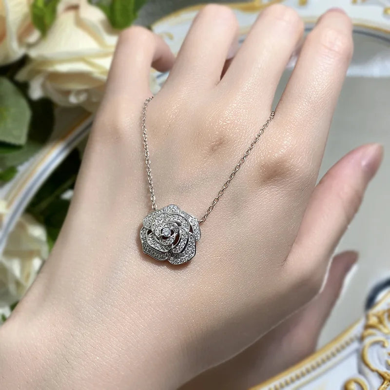 Classic Flower Moissanite Diamond Pendant 100% Real 925 Sterling Silver Wedding Pendants Necklace For Women Chocker Jewelry